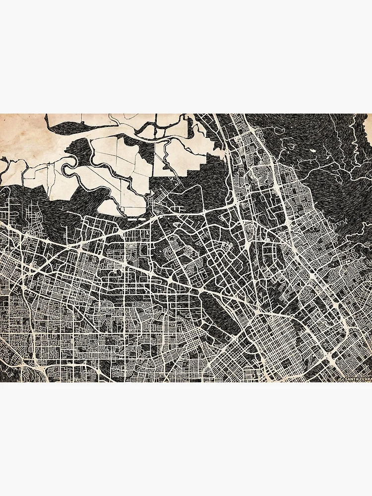 Aperçu 2 sur 2. Impression rigide avec l'œuvre Santa Clara map California Ink lines créée et vendue par InkMaps.
