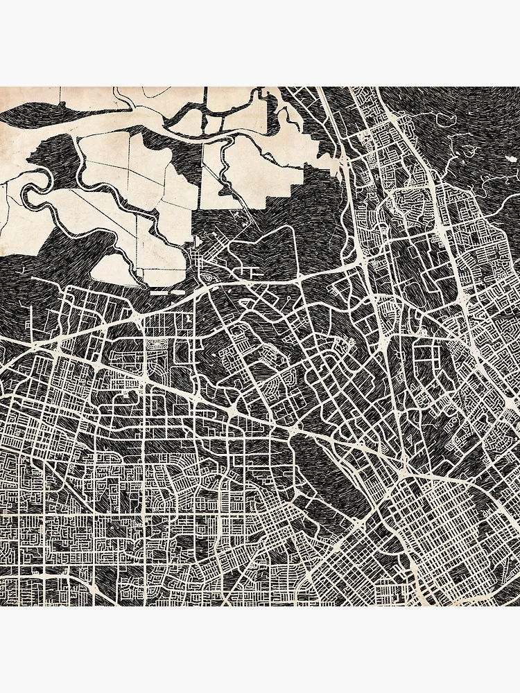 Aperçu 4 sur 4. Coussin avec l'œuvre Santa Clara map California Ink lines créée et vendue par InkMaps.