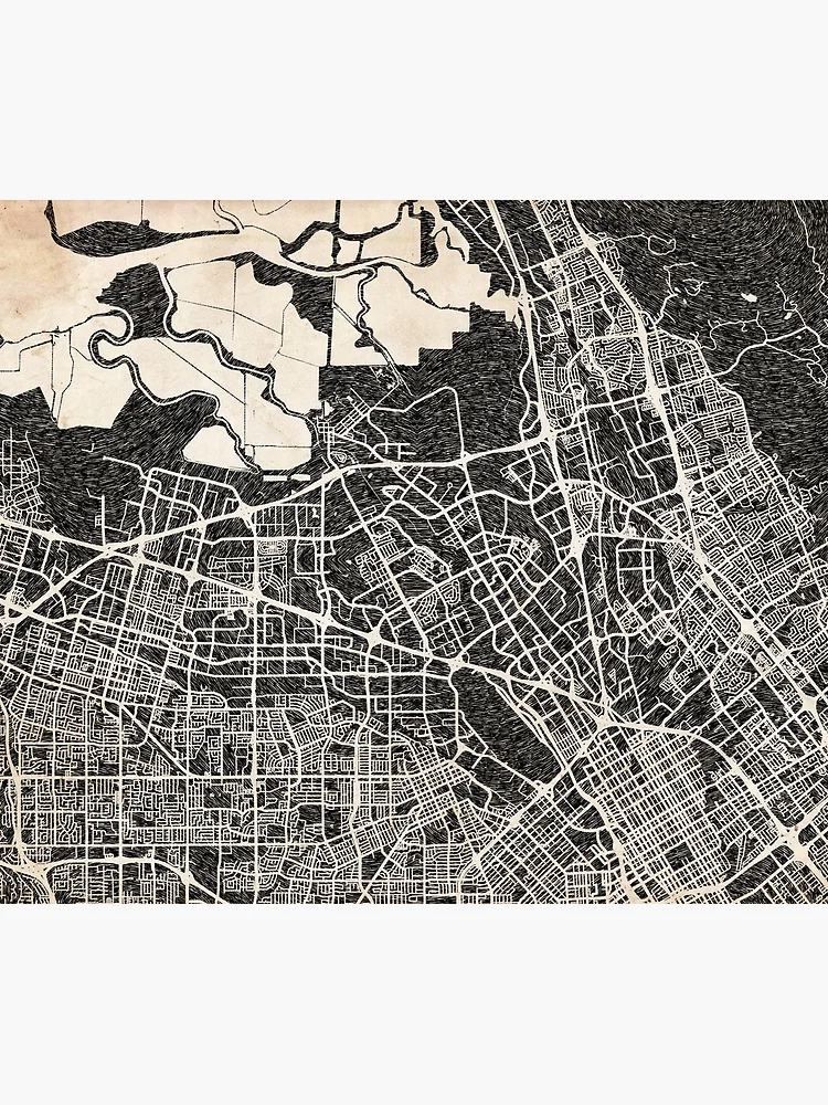 Aperçu 3 sur 3. Tentures avec l'œuvre Santa Clara map California Ink lines créée et vendue par InkMaps.