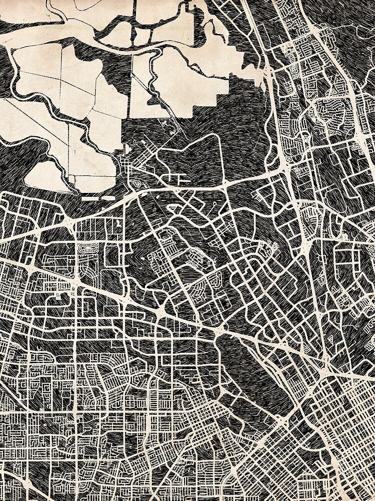 Aperçu 3 sur 3. Foulard avec l'œuvre Santa Clara map California Ink lines créée et vendue par InkMaps.