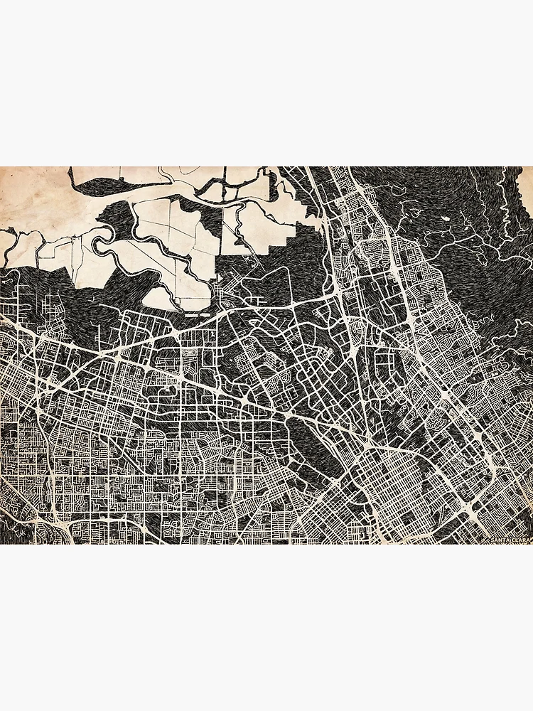 Aperçu 3 sur 3. Poster avec l'œuvre Santa Clara map California Ink lines créée et vendue par InkMaps.