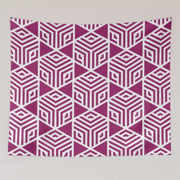Item preview, Magenta and White Stripe Cube Tile Pattern - Color Matches Colour of the Year 2022 Orchid Flower 150-38-31 designed and sold by ColorOfTheYears.