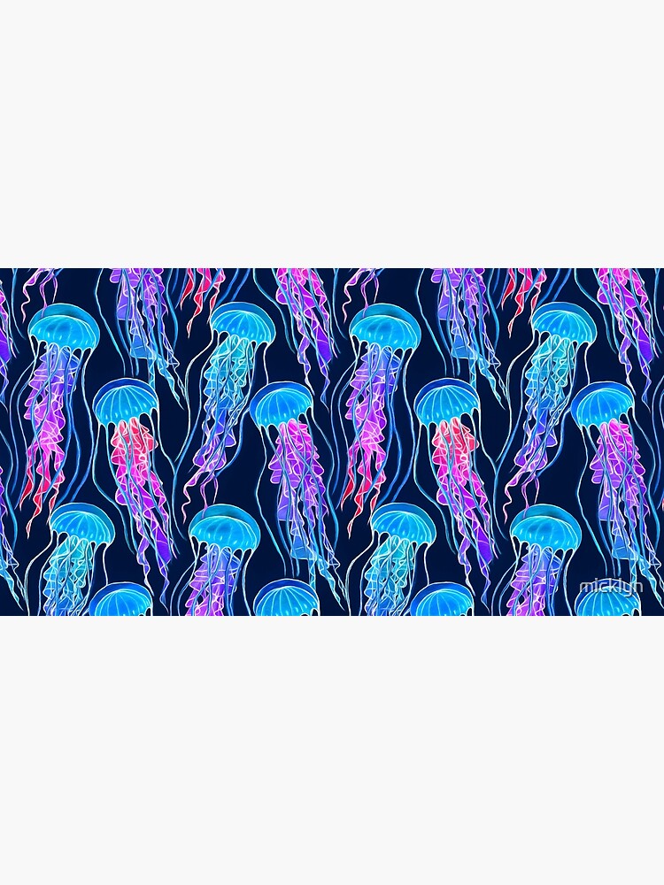 Thumbnail 5 of 5, Mouse Pad, Luminescent Rainbow Jellyfish on Navy Blue designed and sold by micklyn.