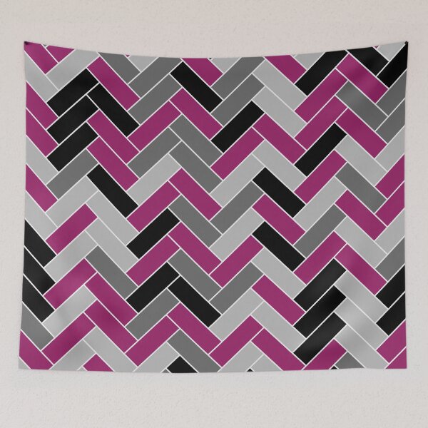 Item preview, Magenta Gray Black and White Herringbone Pattern - Color Matches Colour of the Year 2022 Orchid Flower 150-38-31 designed and sold by ColorOfTheYears.