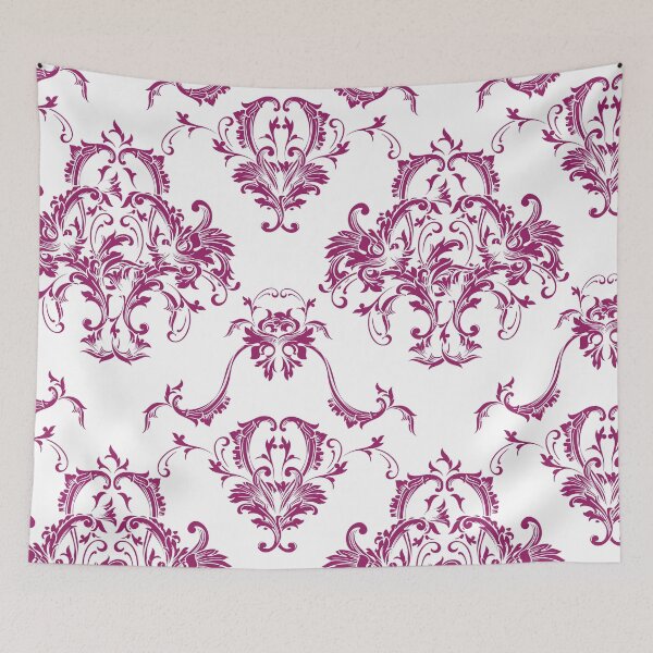 Item preview, Magenta and White Damask Scroll Baroque Pattern - Color Matches Colour of the Year 2022 Orchid Flower 150-38-31 designed and sold by ColorOfTheYears.