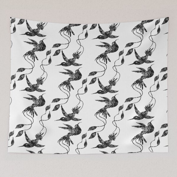 Item preview, White leaves in darkest skies abstract hummingbirds designed and sold by TitaCris.