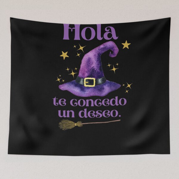Item preview, Hola Te Concedo Un Deseo. Noche de Brujas Halloween, Sombrero y Escoba de Bruja - I Grant You a Wish in Spanish designed and sold by InkItStudio.