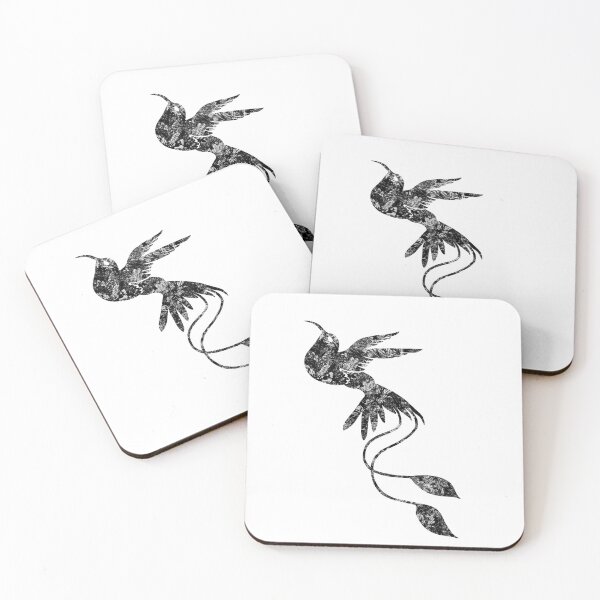 Item preview, White leaves in darkest skies abstract hummingbird designed and sold by TitaCris.
