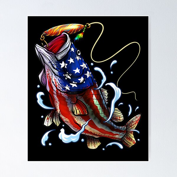 Distressed American Flag Anglerfish Skeleton Fish Fishing Angler