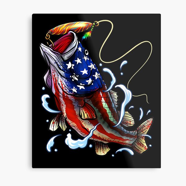 Bass Fishing Fish American Flag Patriotic Fourth Of July  Metal Print for  Sale by louraylangw