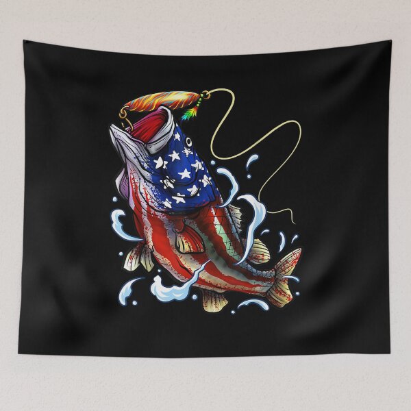 Item preview,  Bass Fishing Fish Angler Fathers American Flag designed and sold by luisweber.