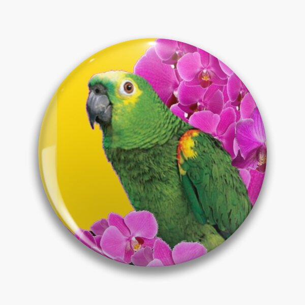 Item preview, GREEN MACAWS WITH PINK ORCHID FLOWERS GOLD ART designed and sold by sharlesart.