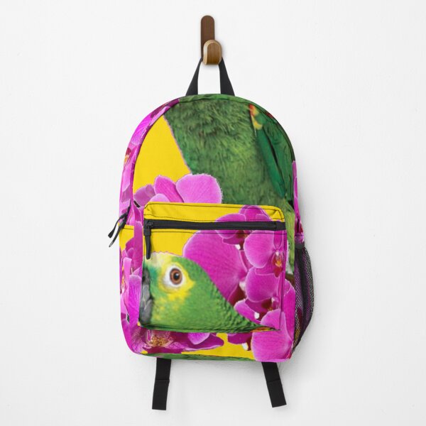 Item preview, GREEN MACAWS WITH PINK ORCHID FLOWERS GOLD ART designed and sold by sharlesart.