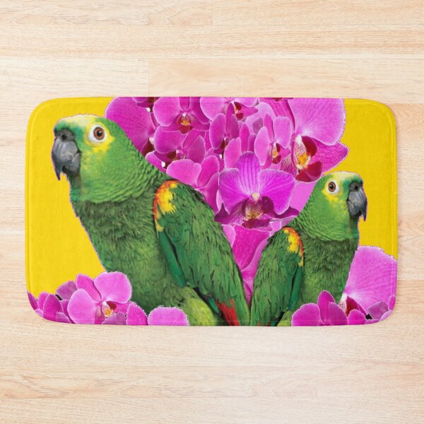 Item preview, GREEN MACAWS WITH PINK ORCHID FLOWERS GOLD ART designed and sold by sharlesart.