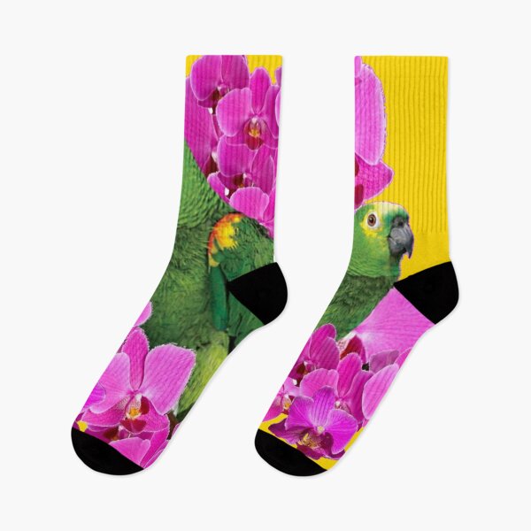 Item preview, GREEN MACAWS WITH PINK ORCHID FLOWERS GOLD ART designed and sold by sharlesart.