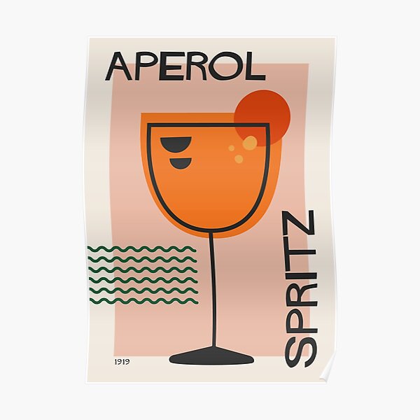 Aperol Spritz Cocktail Mid Century Modern Poster Poster