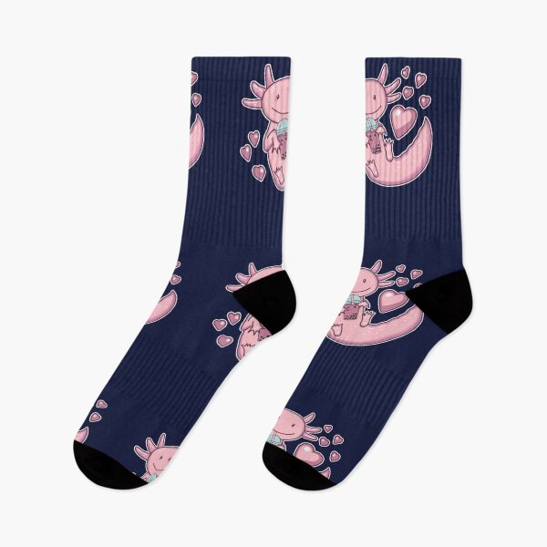 Item preview, Cute kawaii Axolotl Drinking Boba Tea - Navy designed and sold by GrimButterfly.