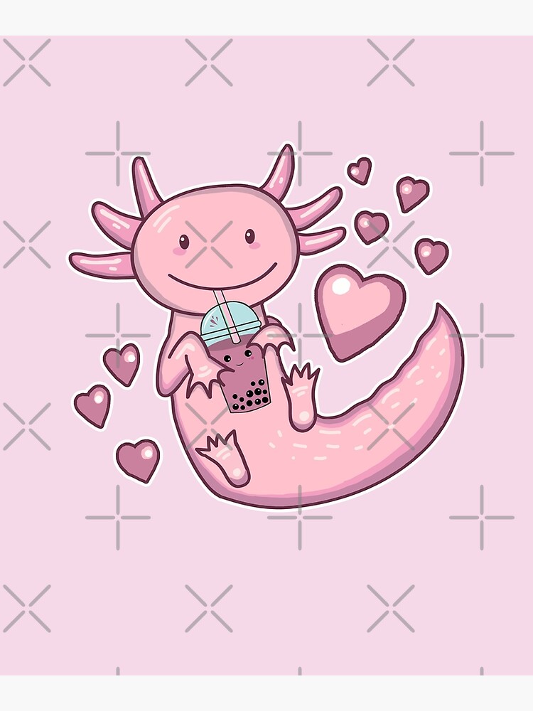 "Cute kawaii Axolotl Drinking Boba Tea Pink" Photographic Print for