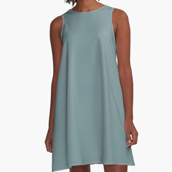 Medium Blue Solid Hue - 2022 Color - Shade Matches Farrow and Ball Stone Blue 86 - Colour Trends - Popular Shade A-Line Dress