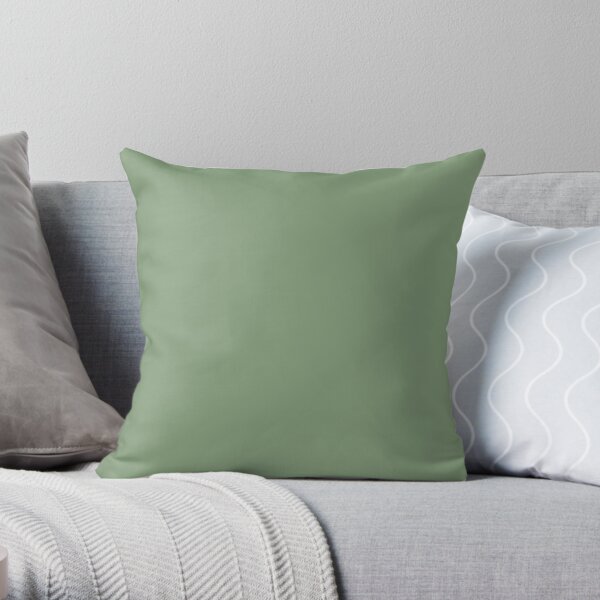 Medium Green Solid Hue - 2022 Color - Shade Matches Farrow and Ball Breakfast Room Green No.81 - Colour Trends - Popular Shade Throw Pillow