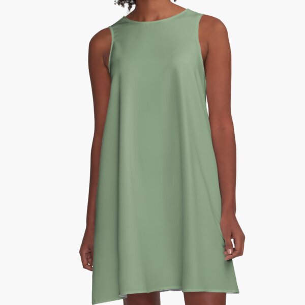 Medium Green Solid Hue - 2022 Color - Shade Matches Farrow and Ball Breakfast Room Green No.81 - Colour Trends - Popular Shade A-Line Dress