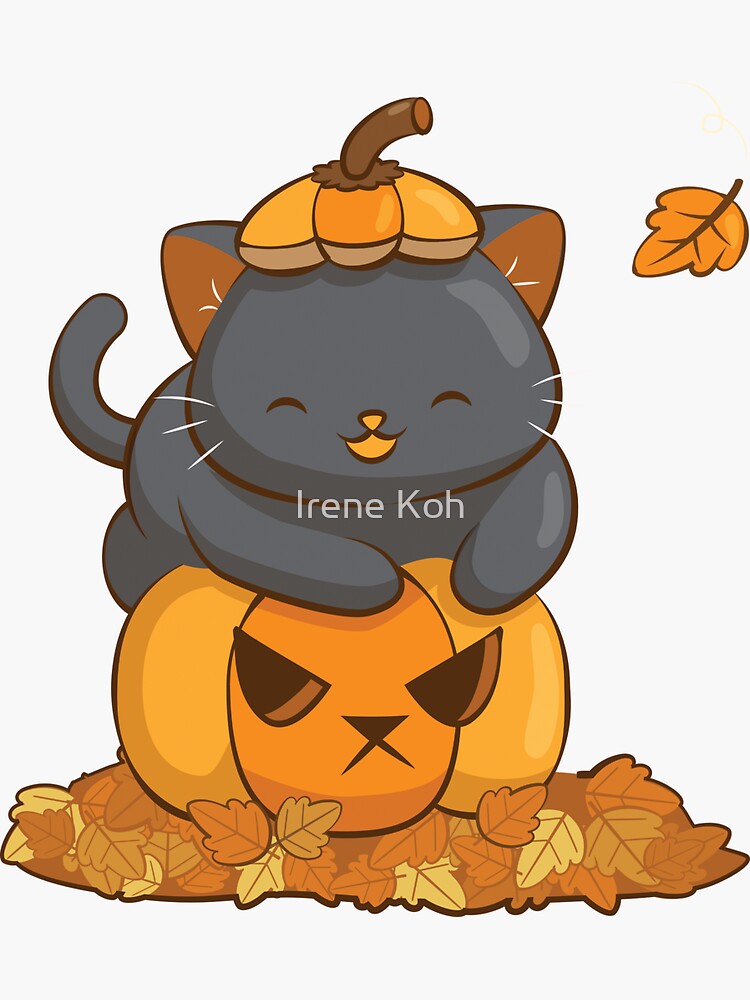 Halloween Black Cat on Pumpkin Cute Fall Season Sticker for Sale by Irene  Koh