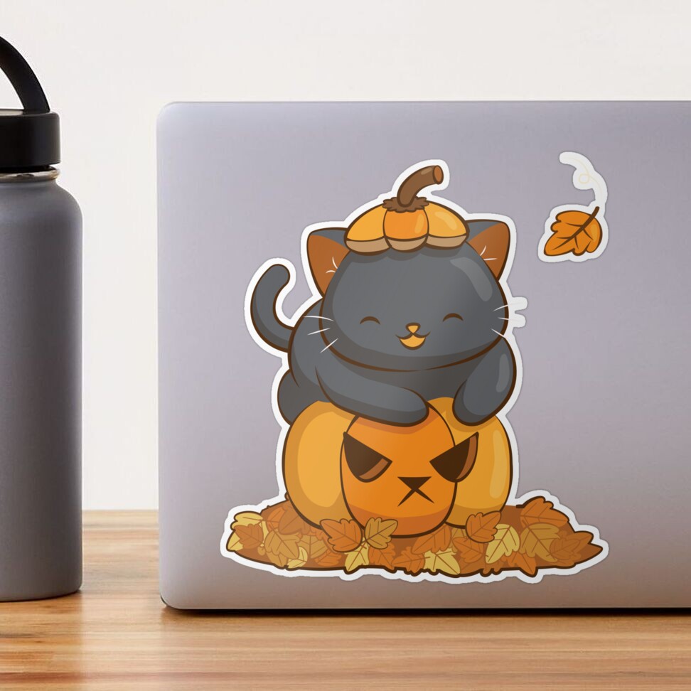 Halloween Black Cat on Pumpkin Cute Fall Season | Sticker