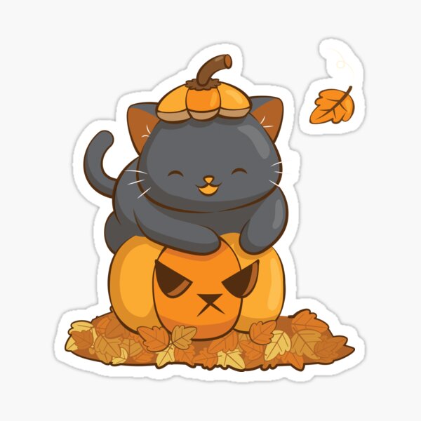 Halloween Black Cat on Pumpkin Cute Fall Season Sticker