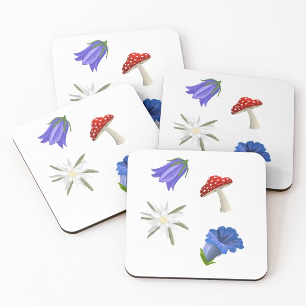 Item preview, Alpine blooms - edelweiss, gentian, bellflower, fly agaric mushroom designed and sold by Fernheart Designs.