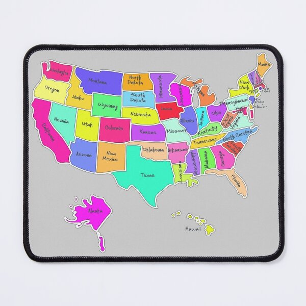 Tapis de souris for Sale avec l'œuvre « Carte des États-Unis dessinée à la  main, noms d'état manuscrits, États-Unis, carte des États-Unis » de  l'artiste mashmosh
