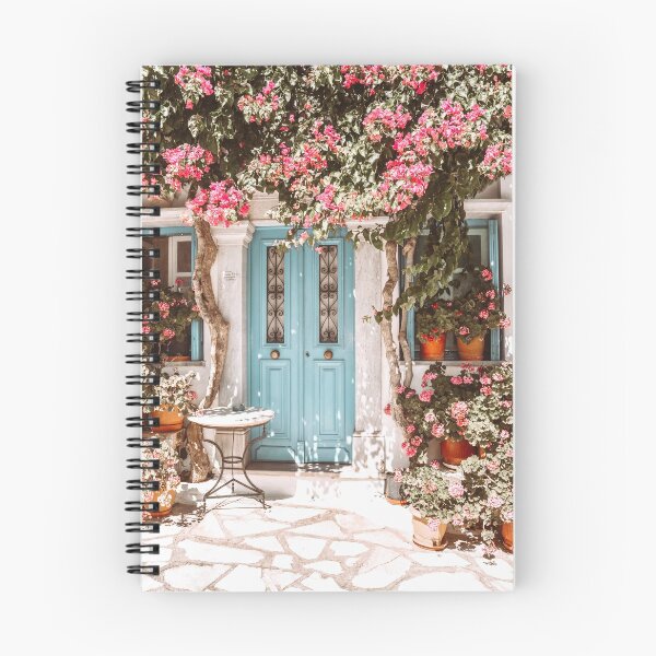Item preview, Tinos Street view in Greece with Blue Door and Pink Flowers designed and sold by PrintsProject.
