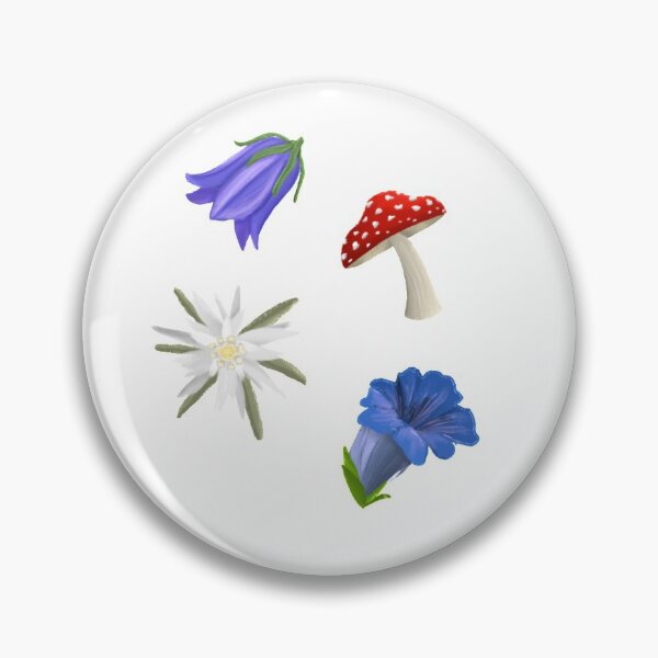 Item preview, Alpine blooms - edelweiss, gentian, bellflower, fly agaric mushroom designed and sold by Fernheart Designs.
