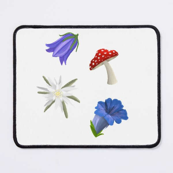Item preview, Alpine blooms - edelweiss, gentian, bellflower, fly agaric mushroom designed and sold by Fernheart Designs.