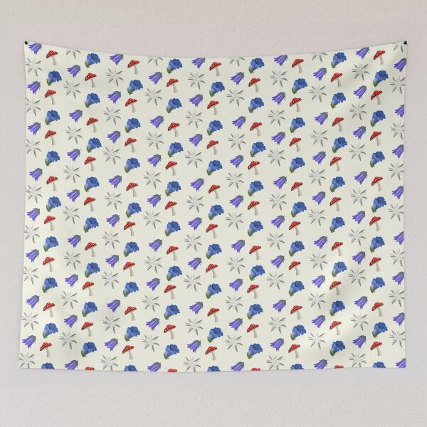 Item preview, Alpine blooms - edelweiss, gentian, bellflower, fly agaric mushroom designed and sold by Fernheart Designs.