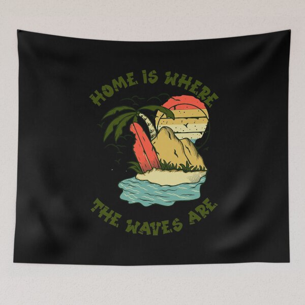 Item preview, Home Is Where The Waves Are Surfboard Retro Sunset Beach Tee designed and sold by ShutEyeShirts.