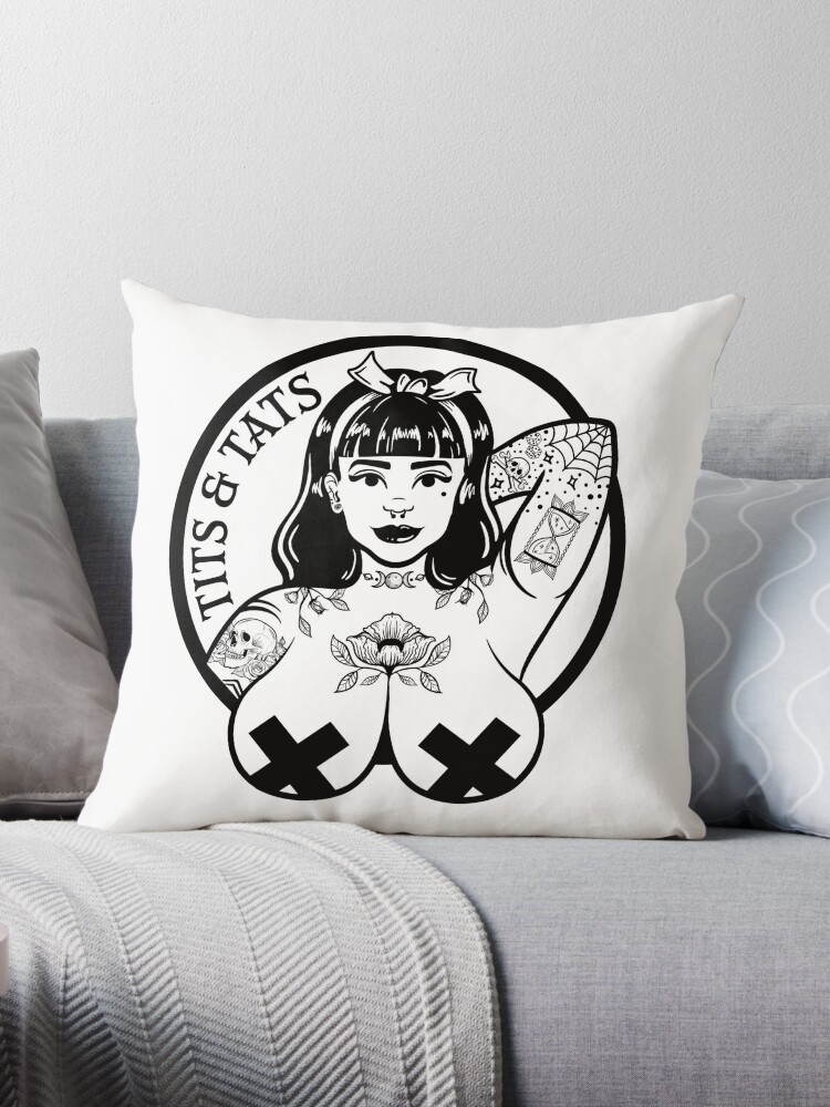 Tits and Tats Big Boobs and Tattoos Pinup Girl Pillow for Sale by  partysparkle