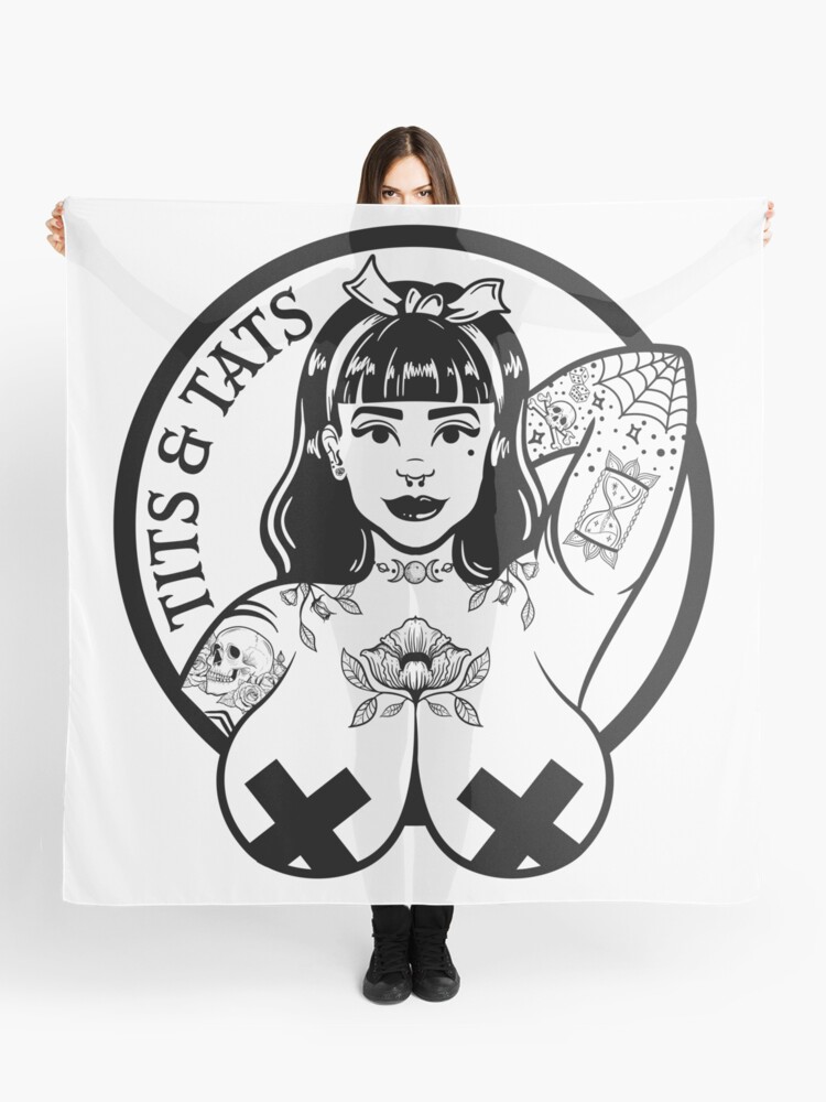 Tits and Tats Big Boobs and Tattoos Pinup Girl Scarf for Sale by  partysparkle