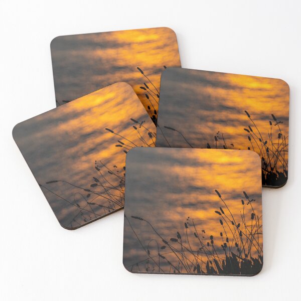 Item preview, Grass in sunset and ocean, orange and yellow colors, black, background. designed and sold by AylaHarbich.