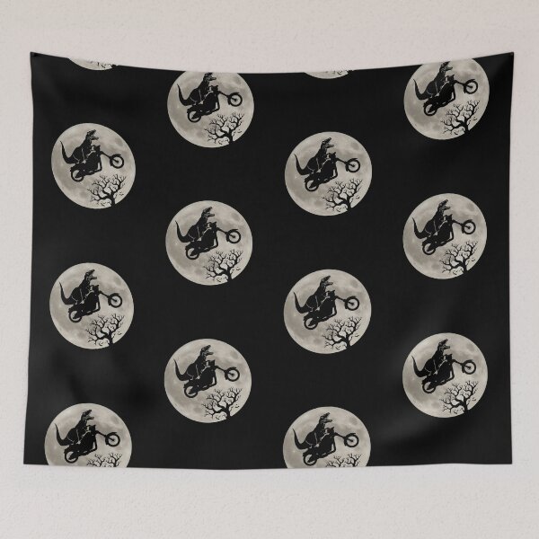 Item preview, Cute Halloween Dinosaur T-Rex Riding Motorcycle Full Moon  designed and sold by InkItStudio.