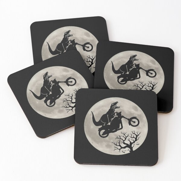 Item preview, Cute Halloween Dinosaur T-Rex Riding Motorcycle Full Moon  designed and sold by InkItStudio.