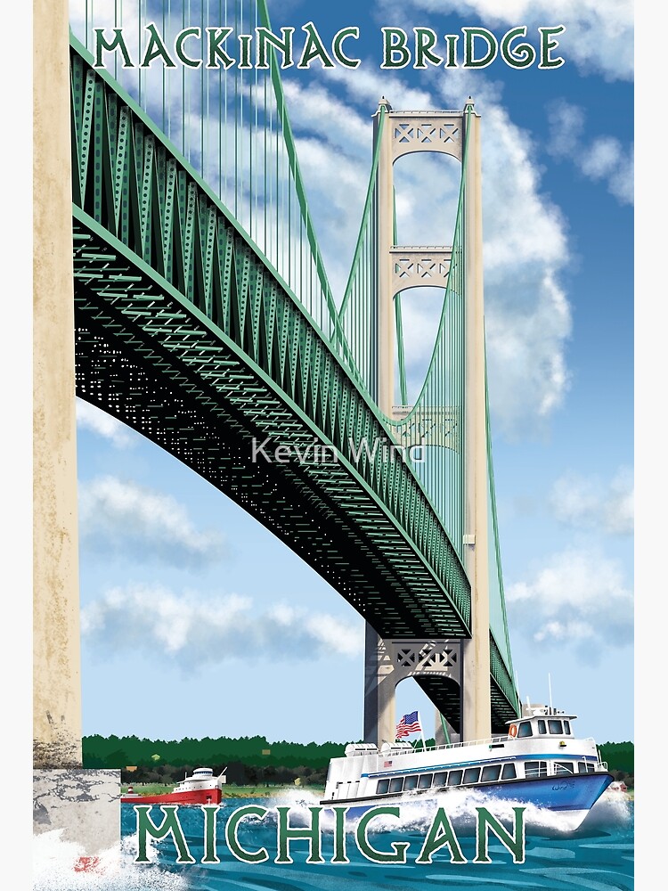 "Mackinac Bridge, Michigan Vintage Travel Poster" Poster for Sale by