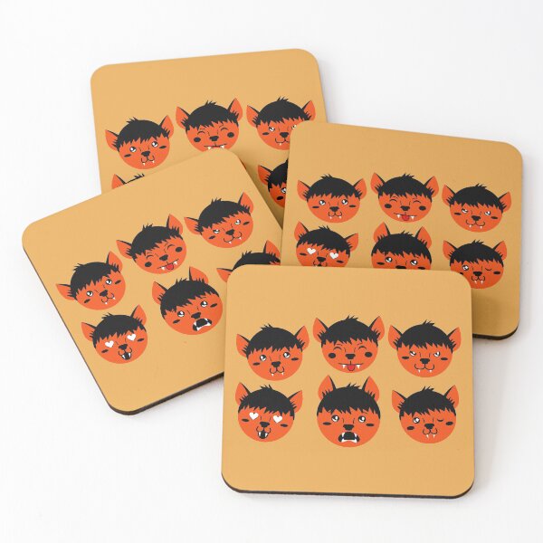 Item preview, Fire Orange & Spice Yellow Cute Werewolf Faces Pattern designed and sold by Jelly Turnip.