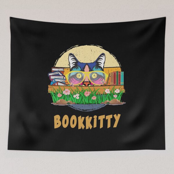Item preview, Cute colorful cat with glasses and books, bookkitty designed and sold by ThommyBLN.
