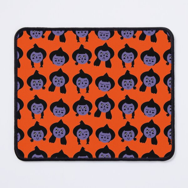 Item preview, Royal Purple & Burnt Orange Cute Witch Faces Pattern designed and sold by Jelly Turnip.