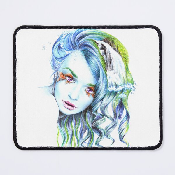 Item preview, Water woman Blue hair Mermaid portrait drawing designed and sold by edrawings38.