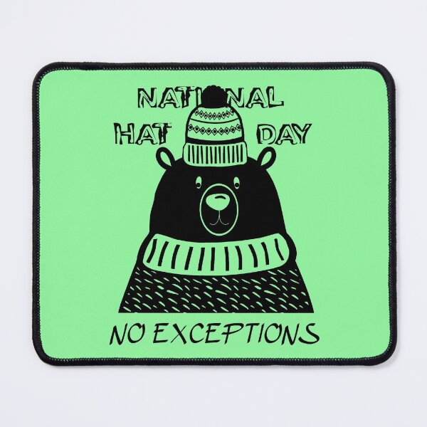 Item preview, National Hat Day - No exceptions (polar bear, tiny hat) black designed and sold by SolidEarthArt.