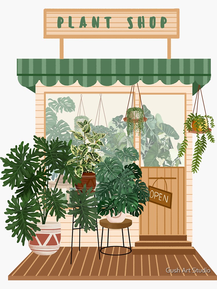 Illustrated Hanging Plants Window Clings, Wall Stickers and Laptop Stickers