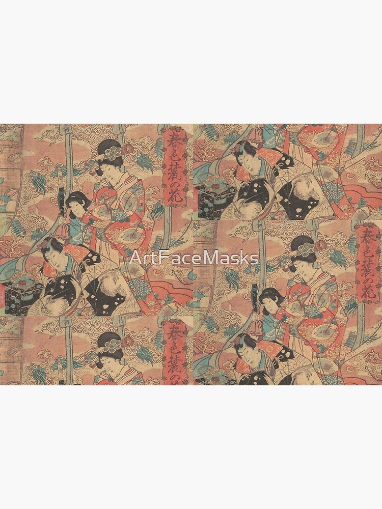 Japanese Woodblock Print Ladies & Flowers by ArtFaceMasks