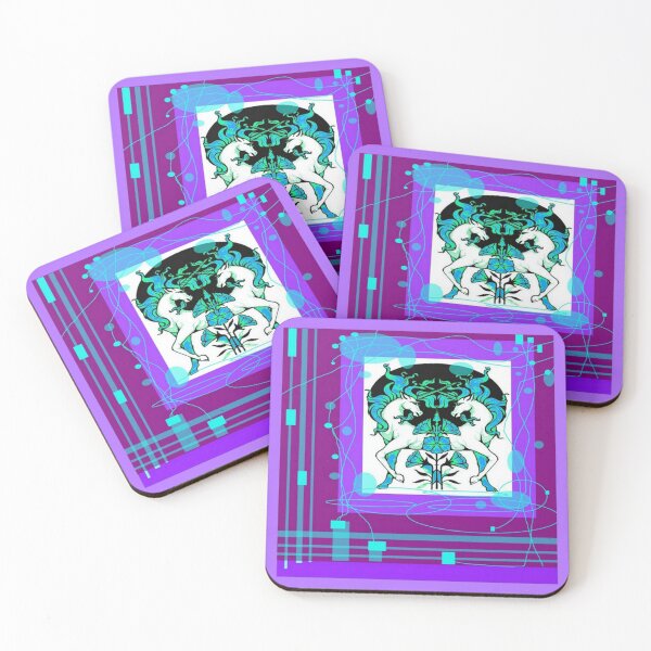 Item preview, TWIN AQUA UNICORNS ON MODERN ART PATTERNS  designed and sold by sharlesart.