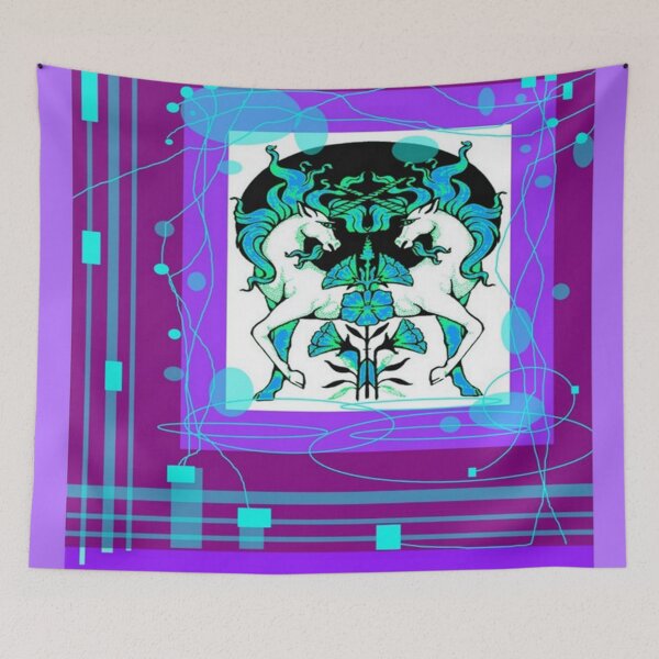 Item preview, TWIN AQUA UNICORNS ON MODERN ART PATTERNS  designed and sold by sharlesart.